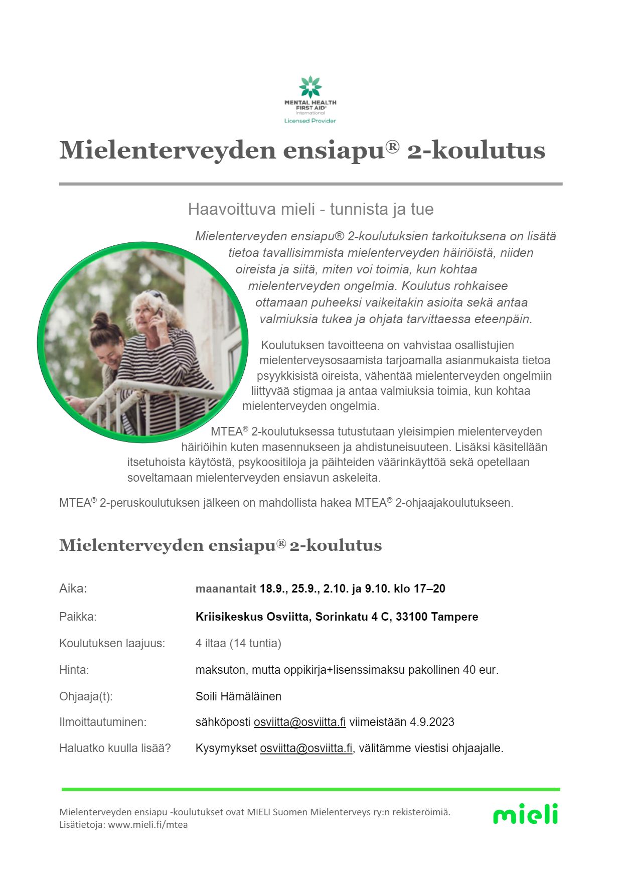 Mielenterveyden Ensiapu® 2-koulutukseen